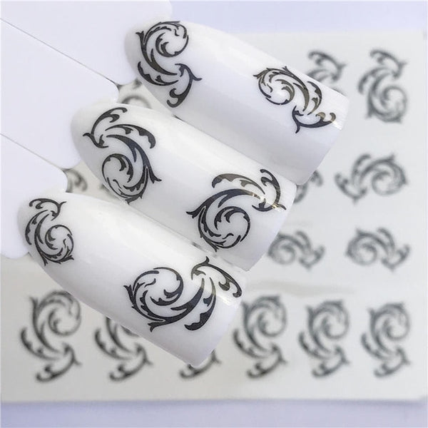 YZWLE 32 Styels Beauty DIY Black Lace Flower Sticker Nail Art Decals for Women Tips Water Transfer Accessory