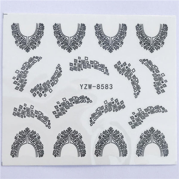 YZWLE 32 Styels Beauty DIY Black Lace Flower Sticker Nail Art Decals for Women Tips Water Transfer Accessory