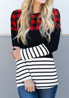 Women Plaid Splicing Striped Long Sleeve T-shirt Female Spring Fall Harajuku Ulzzang Casual Tee 2019 Lady Trendy Korean Clothes