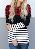 Women Plaid Splicing Striped Long Sleeve T-shirt Female Spring Fall Harajuku Ulzzang Casual Tee 2019 Lady Trendy Korean Clothes