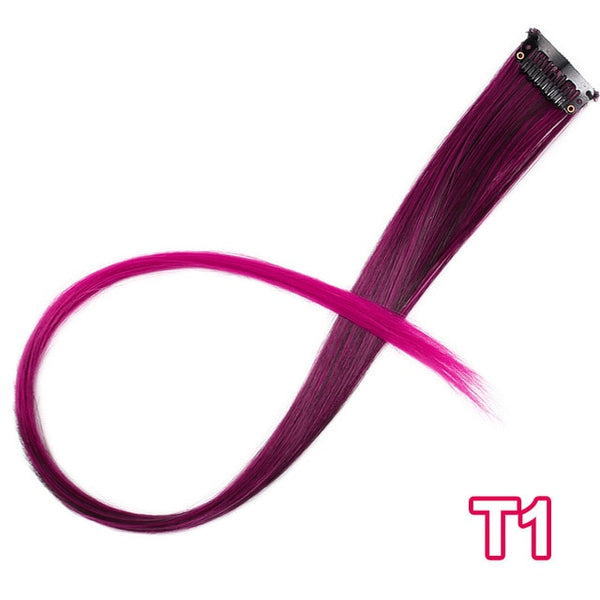 AISI BEAUTY Single Clip In One Piece Hair Extensions Rainbow Colors Synthetic Long Straight Ombre Pink Grey Hairpieces for Women