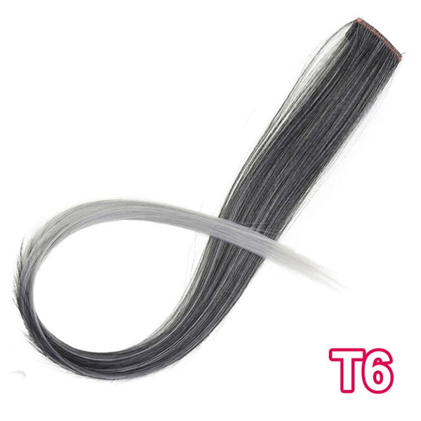 AISI BEAUTY Single Clip In One Piece Hair Extensions Rainbow Colors Synthetic Long Straight Ombre Pink Grey Hairpieces for Women