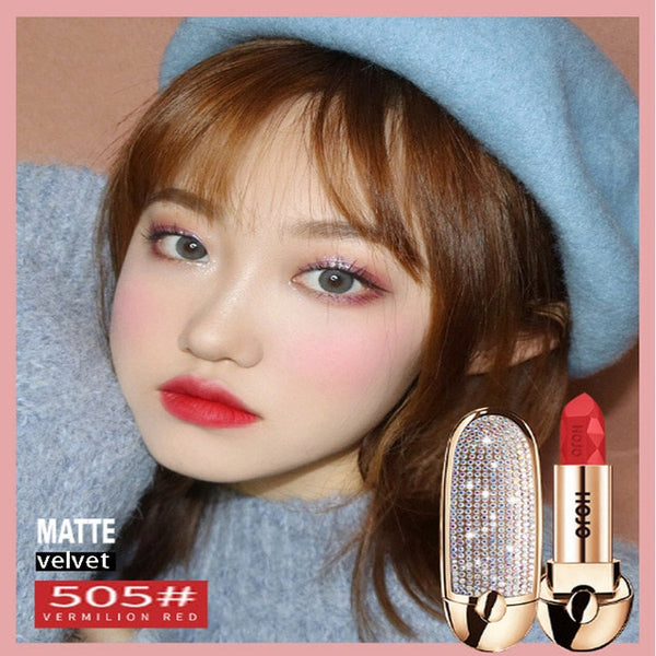 HOJO brand Brilliant Star Sky Ruby Lipstick with Mirror Waterproof and moisturizing matte face lip makeup