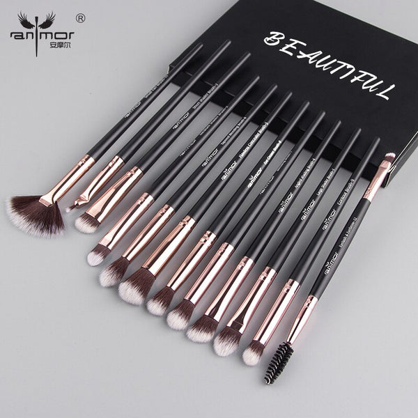 Juego de brochas de maquillaje Anmor, 3-12 unids/lote, brochas de maquillaje de cejas, pincel profesional para sombra de ojos