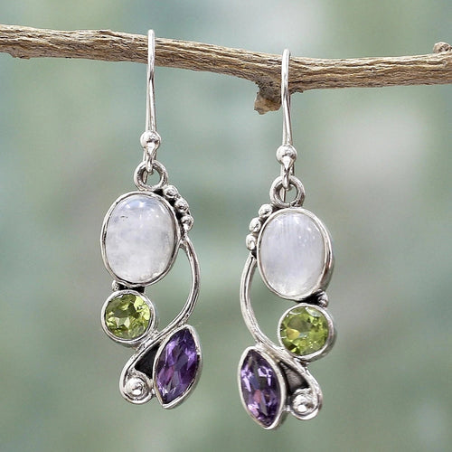 wholesale new natural moonstone 925 Silver earrings European beauty multi-color zircon earrings jewelry Gifts